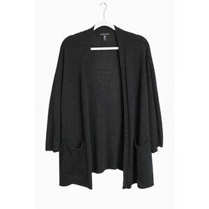 Eileen Fisher Linen Cotton Claissic Cardigan Medium Black